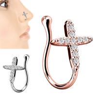Stainless Steel Nose Piercing Jewelry Brass Cross plated micro pave cubic zirconia & for woman nickel lead & cadmium free 0.9mm Sold By Lot