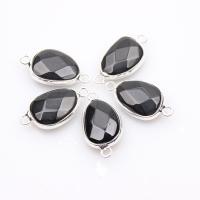Gemstone Connector Obsidian with Zinc Alloy Teardrop silver color plated DIY black Sold By PC