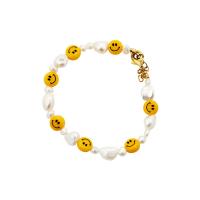 Freshwater Cultured Pearl Bracelet Freshwater Pearl with Lampwork & Brass with 0.78inch extender chain Smiling Face fashion jewelry & for woman 7.80mm Sold Per Approx 7.3 Inch Strand