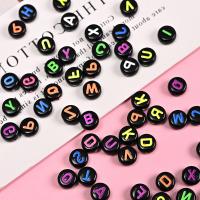 Koraliki akrylowe alfabet, Akryl, Koło, Malowane, DIY, czarny, 4x7mm, 3820komputery/torba, sprzedane przez torba