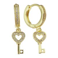 Brass Huggie Hoop Drop Earring plated fashion jewelry & micro pave cubic zirconia & for woman gold nickel lead & cadmium free 32mm Sold By Lot