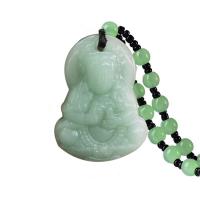 Lampwork Ketting, imitatie Mashan jade, groen, 34.50x46.50mm, Verkocht door Strand