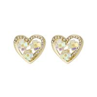 Zinc Alloy Stud Earring Heart fashion jewelry & for woman & with rhinestone & hollow nickel lead & cadmium free 18mm Sold By Pair
