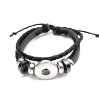 Snap Button Bracelet Leather handmade black 20mm Sold By Strand