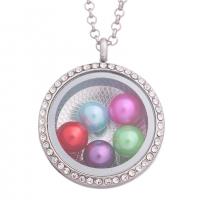 Fashion Locket Necklace Zinc Alloy with Glass Round plated DIY & with rhinestone nickel lead & cadmium free Sold Per 31 Inch Strand