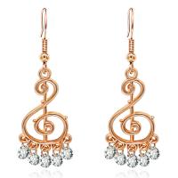 Zinc Alloy Drop Earrings with Rhinestone fashion jewelry golden 50mm Sold By Pair