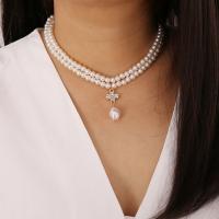 Collar de perlas de plástico, aleación de zinc, con Perlas plásticas, chapado, Joyería & para mujer, libre de níquel, plomo & cadmio, 38+5cm, Vendido por Sarta