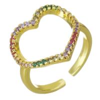 Circón cúbico anillo de latón, metal, Corazón, chapado en color dorado, micro arcilla de zirconia cúbica & hueco, 17mm, tamaño:6, Vendido por UD