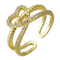 Circón cúbico anillo de latón, metal, chapado en color dorado, micro arcilla de zirconia cúbica & hueco, 9mm, agujero:aproximado 2x4mm, tamaño:7, Vendido por UD