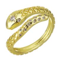 Kubieke zirconia messing ringen, Slang, gold plated, micro pave zirconia, 9mm, Gat:Ca 2x4mm, Maat:5, Verkocht door PC