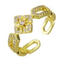 Kubieke zirconia messing ringen, gold plated, micro pave zirconia & hol, 9mm, Gat:Ca 2x4mm, Maat:6, Verkocht door PC