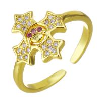 Kubieke zirconia messing ringen, gold plated, micro pave zirconia, 13mm, Gat:Ca 2x4mm, Maat:6, Verkocht door PC
