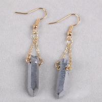 Natural Quartz Earrings Grey Agate irregular gold color plated for woman grey 20-30mm Sold By Pair