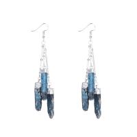 Natural Quartz Earrings Kyanite with Brass irregular silver color plated for woman blue nickel lead & cadmium free 102mm Sold By Pair