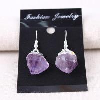 Natural Quartz Earrings Amethyst with Brass irregular silver color plated for woman purple nickel lead & cadmium free 10-25mm Sold By Pair