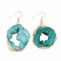 Agate Earring Ice Quartz Agate with Brass irregular gold color plated for woman turquoise blue nickel lead & cadmium free 25-40mm Sold By Pair