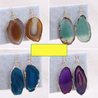 Agate Earring with Brass irregular gold color plated for woman nickel lead & cadmium free 25-45mm Sold By Pair