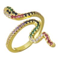 Circón cúbico anillo de latón, metal, Serpiente, chapado en color dorado, micro arcilla de zirconia cúbica, 27mm, tamaño:5, Vendido por UD