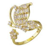 Circón cúbico anillo de latón, metal, Mariposa, chapado en color dorado, micro arcilla de zirconia cúbica, 18mm, tamaño:6, Vendido por UD