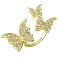 Cubic Zircon Brass Finger Ring Butterfly gold color plated micro pave cubic zirconia 23mm US Ring Sold By PC