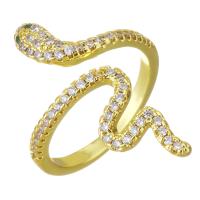 Kubieke zirconia messing ringen, Slang, gold plated, micro pave zirconia, 27mm, Maat:6, Verkocht door PC
