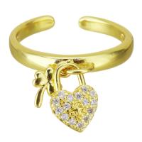 Circón cúbico anillo de latón, metal, chapado en color dorado, micro arcilla de zirconia cúbica, 7.5x11mm,3mm, tamaño:8, Vendido por UD