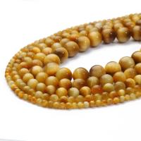 Tiger Eye Beads, Runde, poleret, du kan DIY & forskellig størrelse for valg, gul, Solgt af Strand