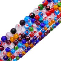 Refined Lampwork Beads Millefiori Lampwork Round polished DIY mixed colors Sold By Strand