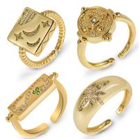 Sześciennych cyrkon Brass Ring Finger, Mosiądz, Powlekane, mikro utorować cyrkonia, złoty, 21x20mm, sprzedane przez PC