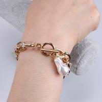 Aluminum Bracelet Aluminum Alloy with Plastic Pearl gold color plated fashion jewelry & Unisex 230mm Sold By Strand