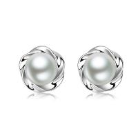 Clearance Fashion Earring Cupronickel with Plastic Pearl platinum color plated for woman 11.50mm Sold By Pair