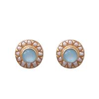 Cats Eye Earring Zinc Alloy with Cats Eye gold color plated & for woman blue Sold By Pair