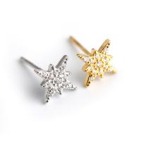 Cubic Zirconia Micro Pave Sterling Silver Earring 925 Sterling Silver Eight Point Star plated micro pave cubic zirconia & for woman Sold By Pair