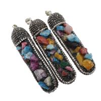 Ice Quartz Agate Pendant Brass with Natural Gravel & Ice Quartz Agate with rhinestone mixed colors Sold By PC