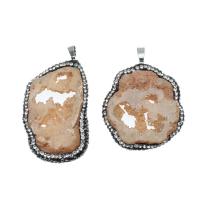 Ice Quartz Agate Pendant Brass with Ice Quartz Agate irregular druzy style & with rhinestone mixed colors Sold By PC