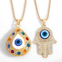 Το κακό κοσμήματα κολιέ μάτι, Κράμα ψευδάργυρου, Evil Eye Hamsa, για άνδρες και γυναίκες & με στρας, μικτά χρώματα, 5.5x3.9cmuff0c5.5x4cm, Sold Με PC