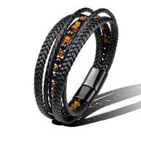 PU leder koord armbanden, Roestvrij staal, met PU & Tiger Eye, mode sieraden & uniseks, 215mm, Verkocht door PC