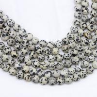 Perles dalmatiens, Dalmate, Rond, naturel, DIY, blanc et noir, Vendu par 38 cm brin