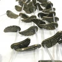 Goldene Pyrit Perlen, Flügelform, geschnitzt, DIY, grün, 14x30mm, 11PCs/Strang, verkauft per 38 cm Strang