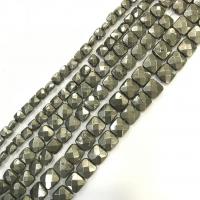 Golden Pyrite Beads, Square, poleret, du kan DIY & facetteret, grøn, Solgt Per 38 cm Strand