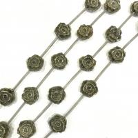 Χρυσή Σιδηροπυρίτη Χάντρες, Rose, Σκαλιστή, DIY, πράσινος, 16mm, 12PCs/Strand, Sold Per 38 cm Strand