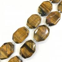 Tiger Eye Beads, Octagon, poleret, du kan DIY & facetteret, gul, 25-40mm, Ca. 9pc'er/Strand, Solgt Per 38 cm Strand