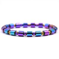 Hematite Bracelet colorful plated Unisex 6mm Length 19 cm Sold By PC