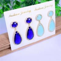 Crystal Earrings with Zinc Alloy Teardrop gold color plated micro pave cubic zirconia & for woman Sold By Pair