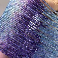 Fluorit Beads, Blå + Fluorite, med lilla fluorit, Runde, du kan DIY & facetteret, lilla, Længde 38 cm, Solgt af PC