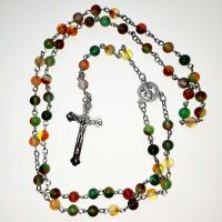Rosary Necklace Agate with Brass Unisex mixed colors Length 18 Inch Sold By PC