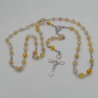 Rosary Necklace Agate with Zinc Alloy Unisex yellow Length 18 Inch Sold By PC