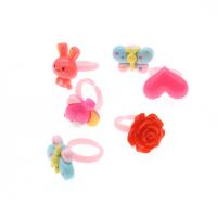 Kinderen Finger Ring, Acryl, Dier, voor kinderen, roze, 20x20x3mm, 100pC's/Bag, Verkocht door Bag