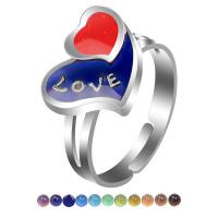 Mood Finger Ring, Tibetan Style, Heart, Adjustable & Mood Enamel & for woman, mixed colors, 16.80x13.50mm, Sold By PC