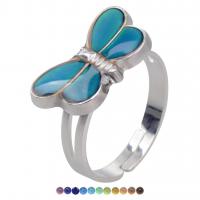 Mood Finger Ring Zinc Alloy Bowknot plated Adjustable & Mood Enamel & for woman mixed colors Sold By PC